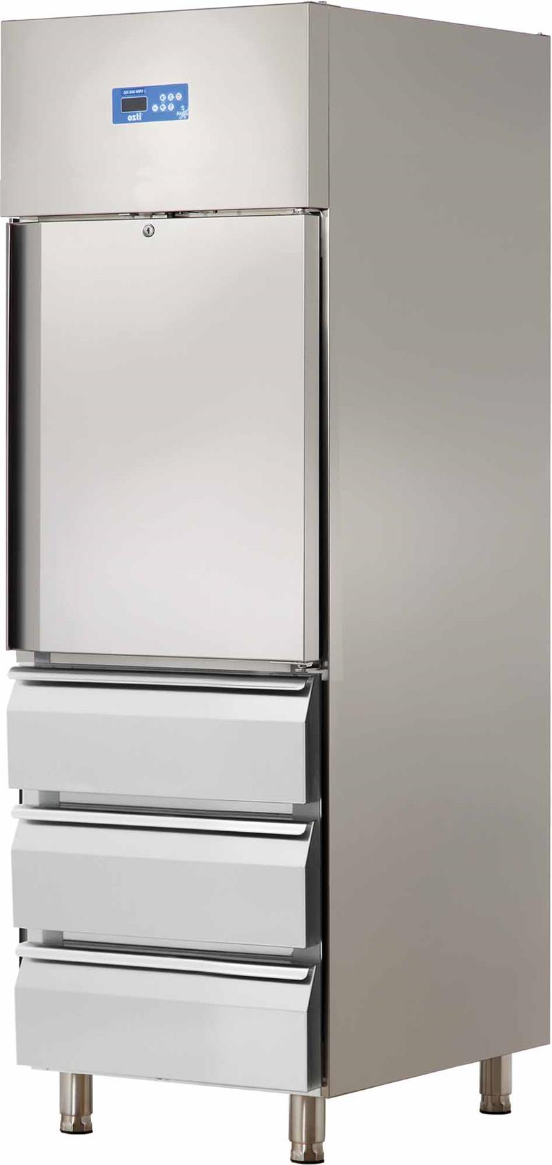 Холодильник с одной дверью и тремя ящиками из нержавеющей стали (вертикальный)